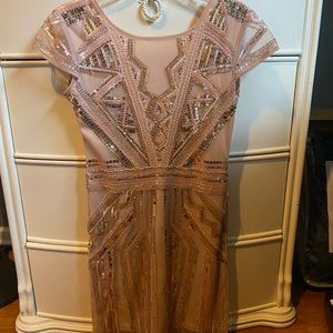 Blush dress with gold and silver sequins. Size 8 Boohoo worn 1x